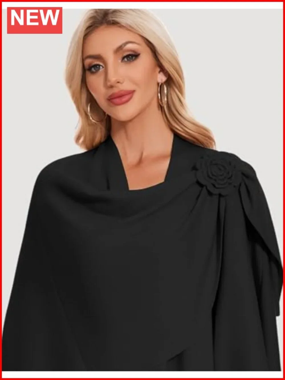 Women Cross Front Floral Shawl Wrap Poncho Viscose Knit Fall Winter